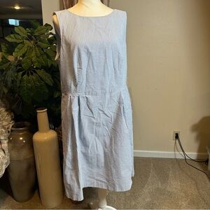 Anne Klein Light Blue and White Seersucker Midi Shift Dress